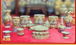 Bộ đồ thờ men hoàng tộc vẽ vàng 01